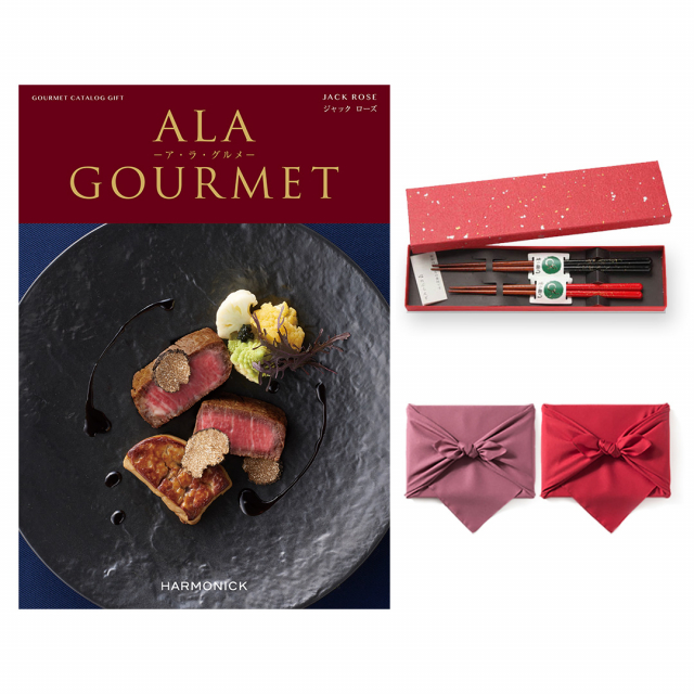 ALA GOURMET(ア・ラ・グルメ) グルメカタログギフト ジャック ローズ+箸二膳(金ちらし)【風呂敷包み】 [CONCENT]コンセント