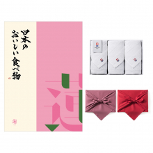 商品画像 日本のおいしい食べ物 グルメカタログギフト 蓮(はす)コース＋今治 綾 フェイスタオル3枚セット