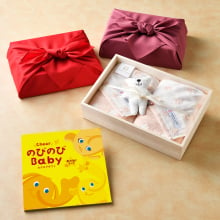 商品画像 【出産祝い・ベビー向け】 のびのびBaby カタログギフト あのね！コース ＋今治謹製 ファーストタオル　木箱入り　ギフトセット 【風呂敷包み】